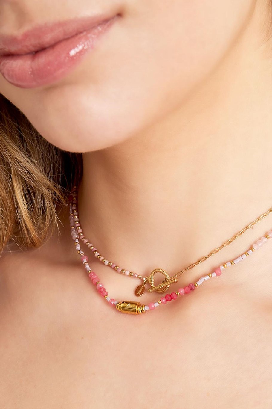 Beaded necklace Pink Natural stones Picture3